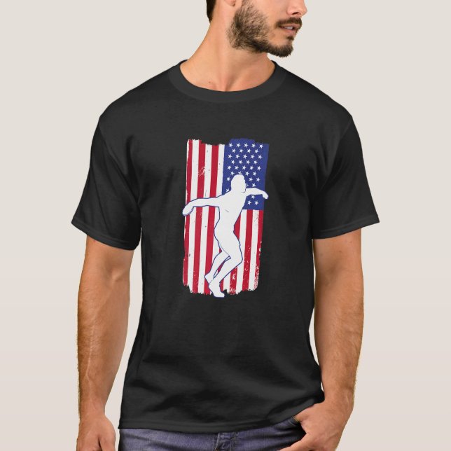 T-shirt Drapeau américain rétro lancer Discus Thrower Shot (Devant)