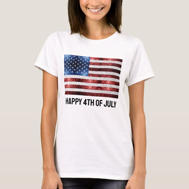 T-shirt drapeau américain rouge blanc brillant parties sci (Devant)