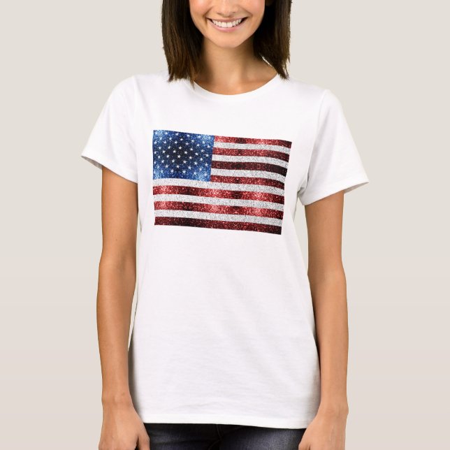 T-shirt drapeau américain rouge blanc brillant parties sci (Devant)