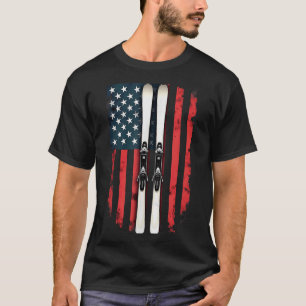 T-shirt Drapeau américain skieur de ski alpin _6 