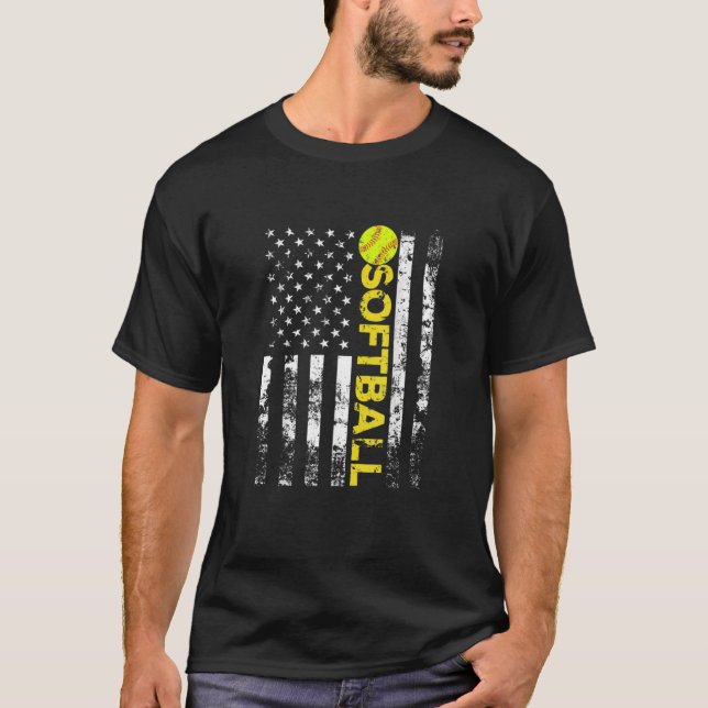 T-shirt Drapeau Américain Softball Papa Pour Fête des père (Devant)