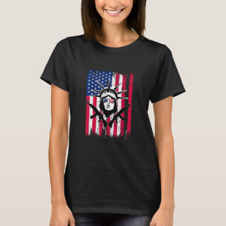 T-shirt Drapeau Américain Statue De Liberté Lunettes De So