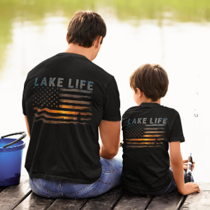 T-shirt Drapeau américain Sunset, pêcheur de Lake Life