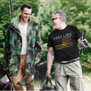 T-shirt Drapeau américain Sunset, pêcheur de Lake Life