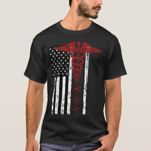 T-shirt Drapeau américain Symbole Médicale Noir Patriotiqu