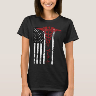 T-shirt Drapeau américain Symbole Médicale Noir Patriotiqu