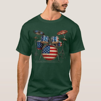 T-shirt Drapeau Américain Tambour Batterie 4 juillet USA P