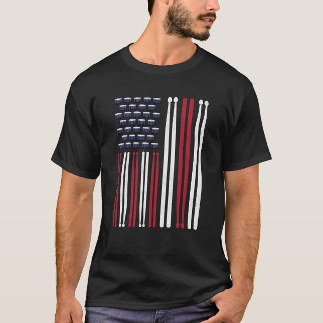 T-shirt Drapeau Américain Tambourineur Baguettes de Tambou (Devant)
