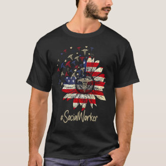 T-shirt Drapeau américain tournesol Le Caduceus travailleu