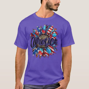 T-shirt Drapeau américain Tournesol Rouge Blanc Bleu Tie D