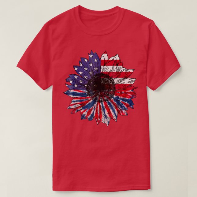 T-shirt Drapeau américain Tournesol Rouge Blanc Bleu Tie D (Design devant)