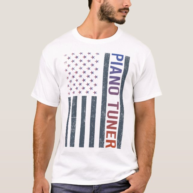 T-shirt Drapeau américain - Tuner de piano (Devant)