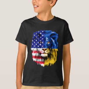 T-shirt Drapeau américain ukrainien Ukraine Lion Visage Ét