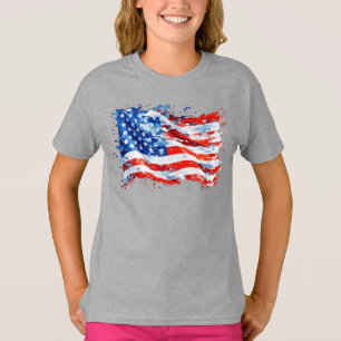 T-shirt Drapeau américain USA Aquarelle 4 juillet