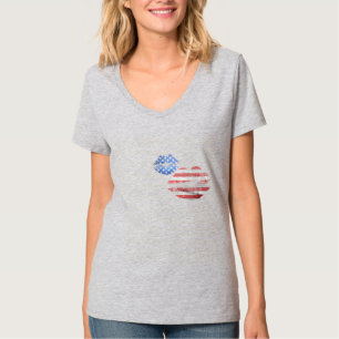 T-shirt Drapeau américain USA en détresse Lèvres Baiser Cœ