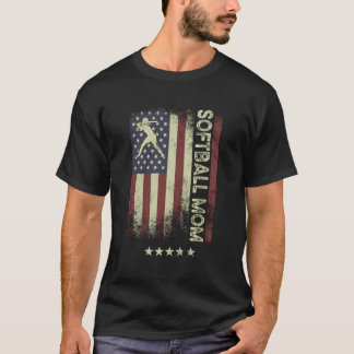 T-shirt Drapeau Américain Usa - Softball Mom