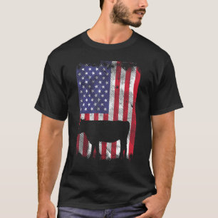 T-shirt Drapeau Américain Vache Vintage Ferme Animal Patri