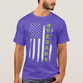 T-shirt Drapeau Américain Vegan Powered Par Légume Funny V