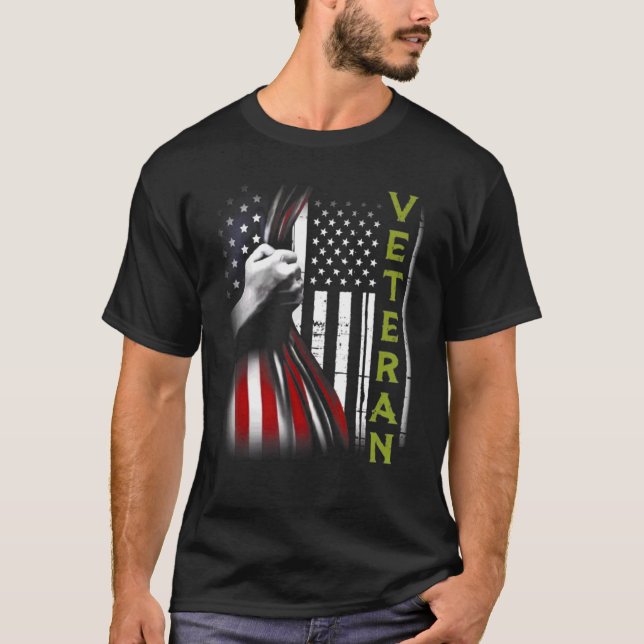 T-shirt Drapeau américain Vétérinaire Fierté Main Vétérina (Devant)