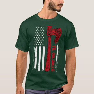 T-shirt Drapeau américain Viking Ax Til Valhalla Norse Myt