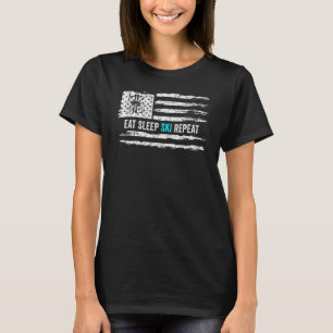 T-shirt Drapeau Américain Vintage Manger Dormir Ski Répéte