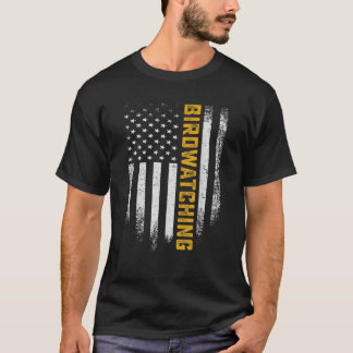 T-shirt Drapeau américain vintage Oiseau à observer Drôle
