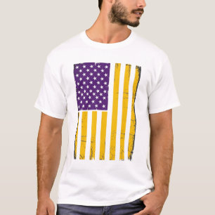 T-shirt Drapeau américain violet et or en détresse Vecteur