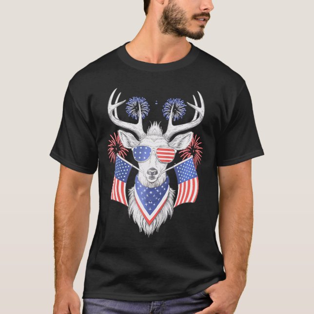 T-shirt Drapeau américain Western 4 juillet Huntin (Devant)