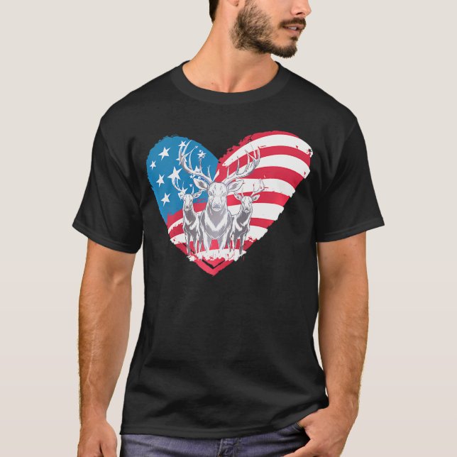 T-shirt Drapeau américain Western 4 juillet Huntin (Devant)
