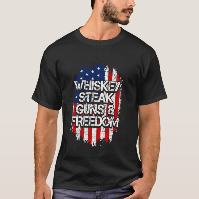 T-shirt Drapeau américain, Whiskey Steak Guns & Freedom, P (Devant)