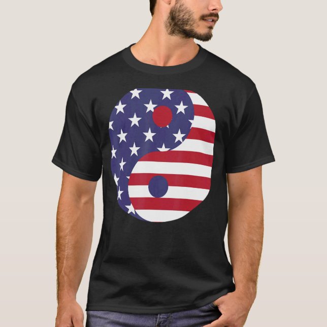 T-shirt Drapeau américain Ying et Yang (Devant)