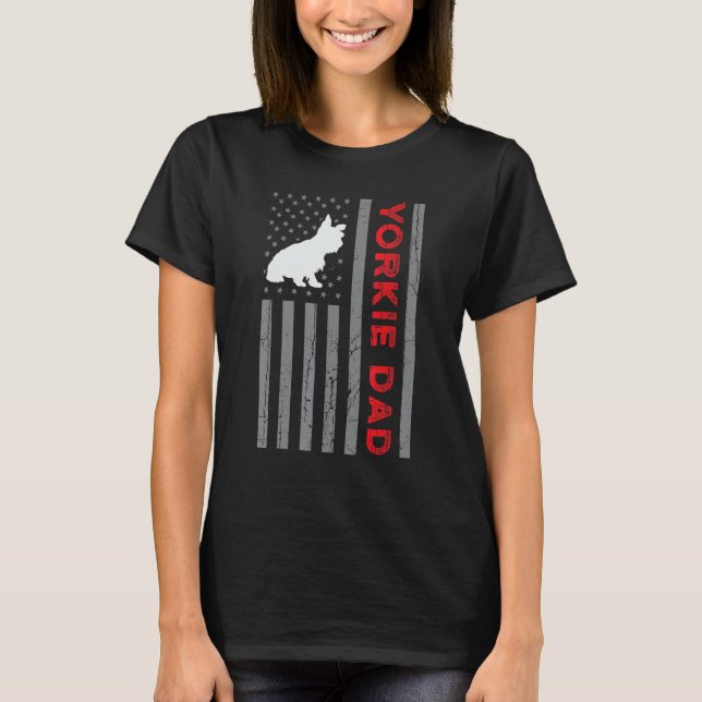 T-shirt Drapeau américain Yorkie Papa Cadeau Yorkshire Ter (Devant)
