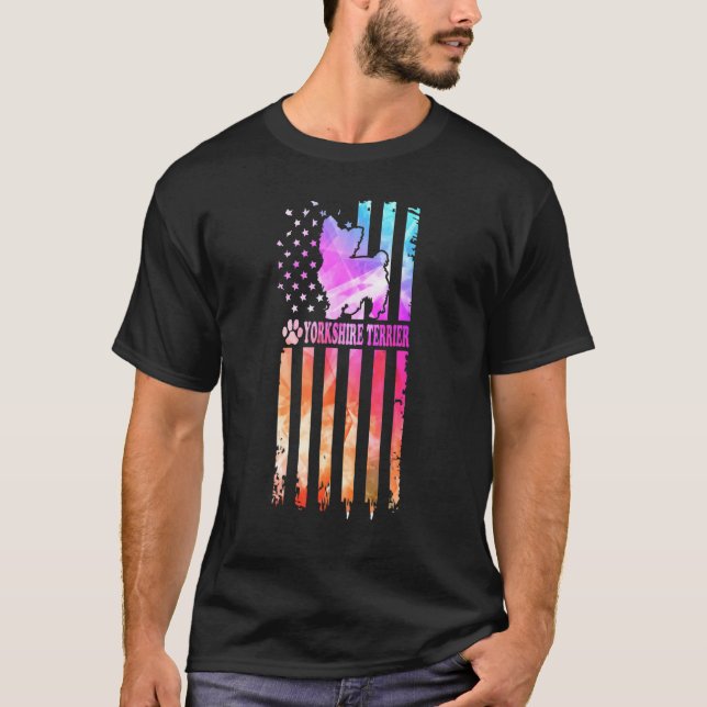 T-shirt Drapeau américain Yorkshire Terrier Dog (Devant)