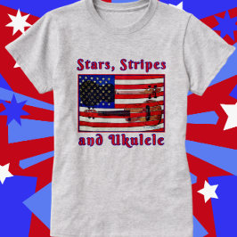 T-shirt Drapeau amusant Patriotique Ukulele avec étoiles e