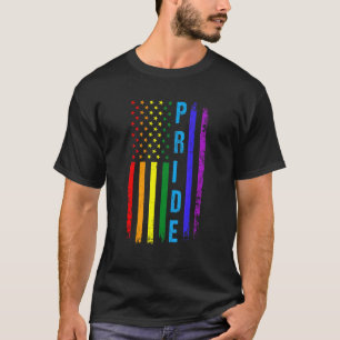 T-shirt Drapeau arc-en-ciel américain de la fierté LGBT Fi