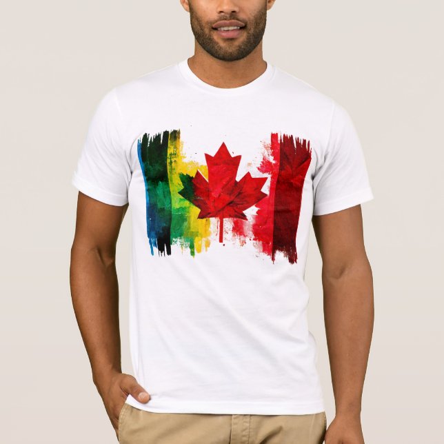 T-shirt Drapeau arc-en-ciel canadien Feuille d'érable LGTB (Devant)