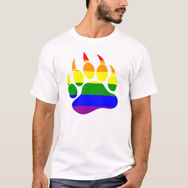 T-shirt Drapeau arc-en-ciel cool Gay Ours Paw (Devant)