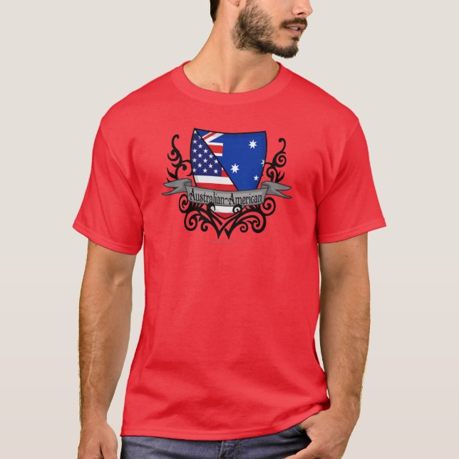 T-shirt Drapeau Australien-Américain de bouclier (Devant)