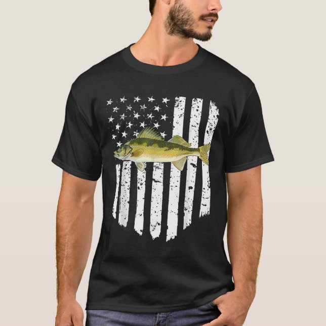 T-shirt Drapeau blanc Walleye 4 juillet poisson (Devant)