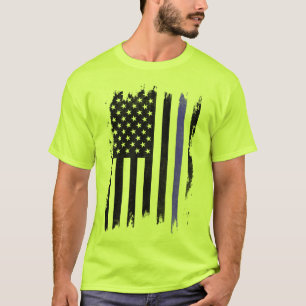 T-Shirt Drapeau Bleu Gravé Noir Et Blanc Américain