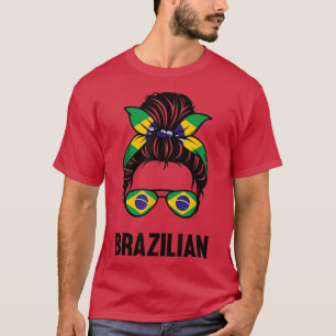 T-shirt Drapeau brésilien drôle Messy Bun Patriotique Brés