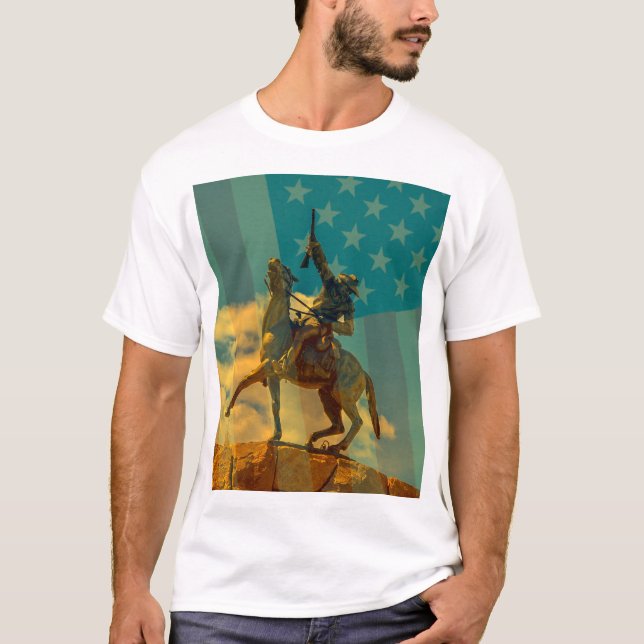 T-shirt Drapeau Buffalo Bill Cody Statue Cody, Wyoming & U (Devant)