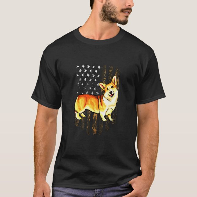 T-shirt Drapeau Camo Américain Pembroke Welsh Corgi (Devant)