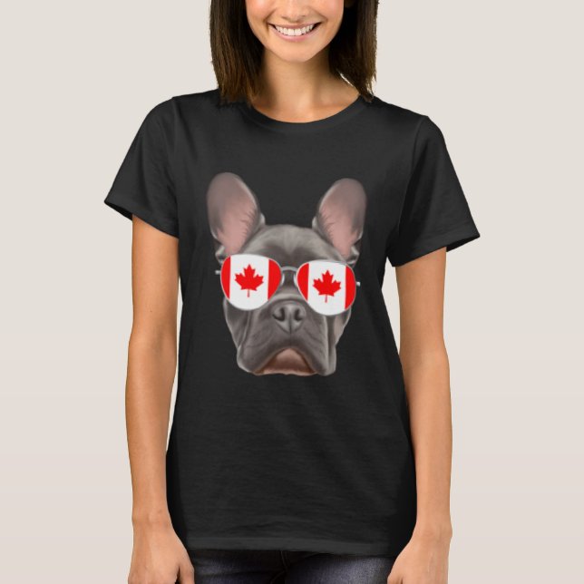 T-shirt Drapeau canadien Chien de taureau français Poche C (Devant)