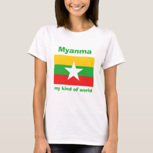 T-Shirt Drapeau + Carte + Texte Myanmar