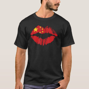 T-shirt Drapeau chinois Chine Rouge Baiser lèvres