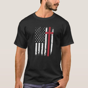 T-shirt Drapeau Chrétien Américain Usa Patriotique Dieu Fi