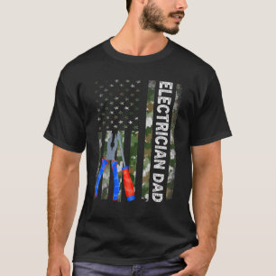 T-shirt Drapeau Cool américain Camouflage Electricien Papa
