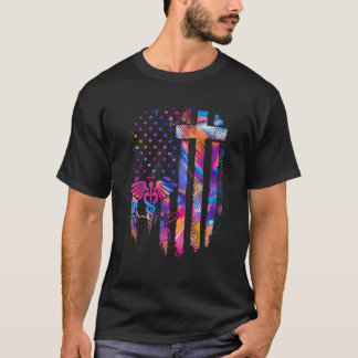 T-shirt Drapeau Croix infirmière Patriotique Étudiante amé
