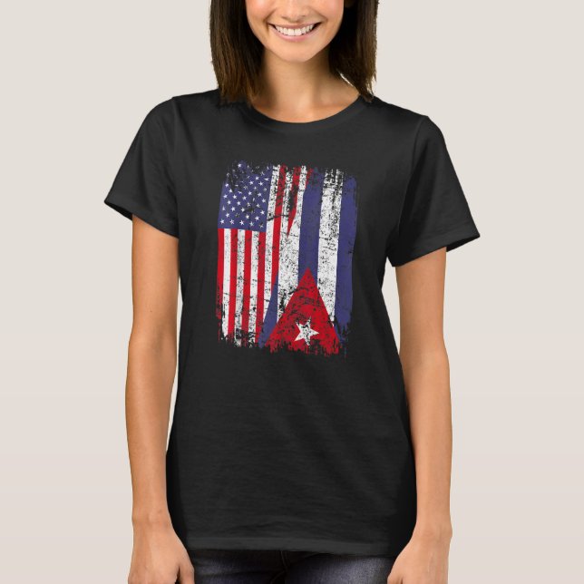 T-shirt Drapeau cubain demi-américain Roots Cuba (Devant)